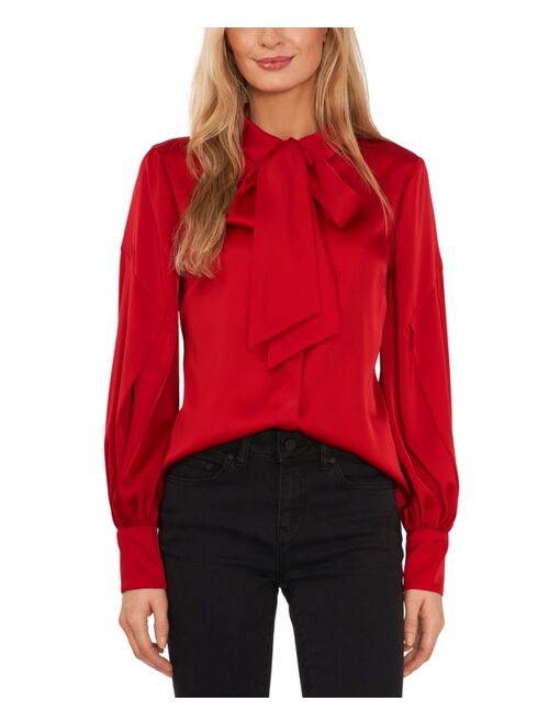 CECE Women's Long Sleeve Button-Up Bow Blouse