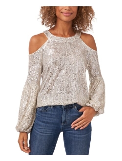 CECE Women's Sequined Cold-Shoulder Blouse