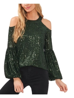 CECE Women's Sequined Cold-Shoulder Blouse