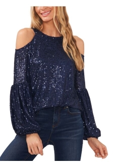 CECE Women's Sequined Cold-Shoulder Blouse