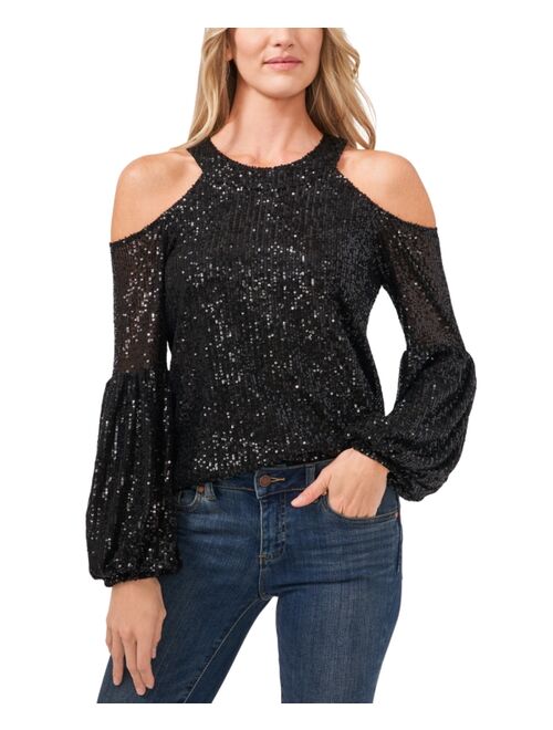 CECE Women's Sequined Cold-Shoulder Blouse