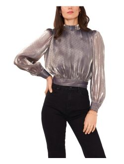 Women's Long Sleeve Mock Neck Open Back Tie Waist Top