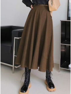 Solid High Waist Flared Skirt