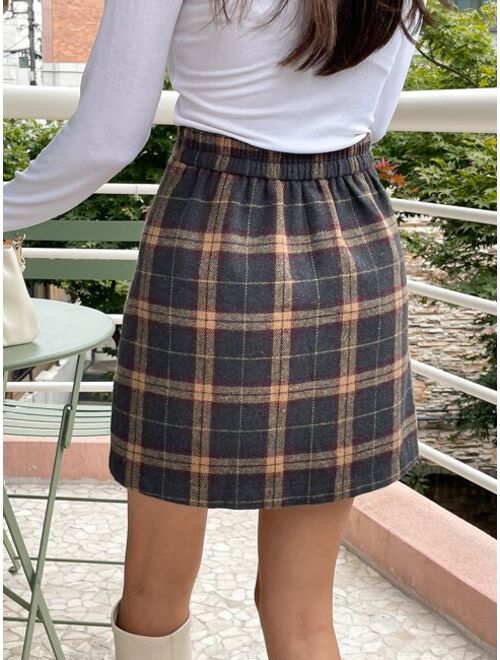 DAZY Plaid Print Straight Skirt