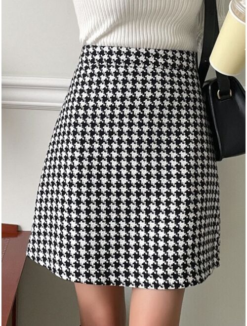 DAZY High Waist Houndstooth Print Skirt