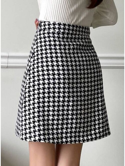 DAZY High Waist Houndstooth Print Skirt