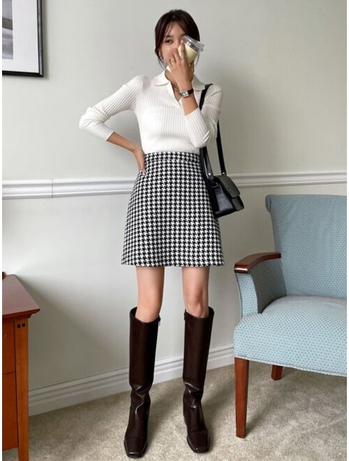 DAZY High Waist Houndstooth Print Skirt