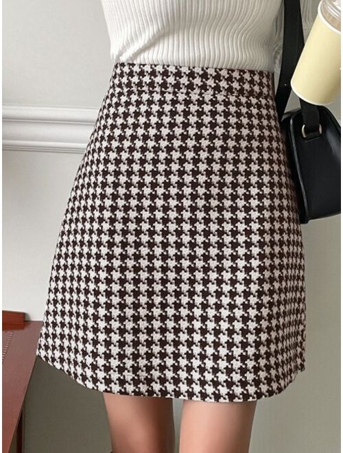 DAZY High Waist Houndstooth Print Skirt