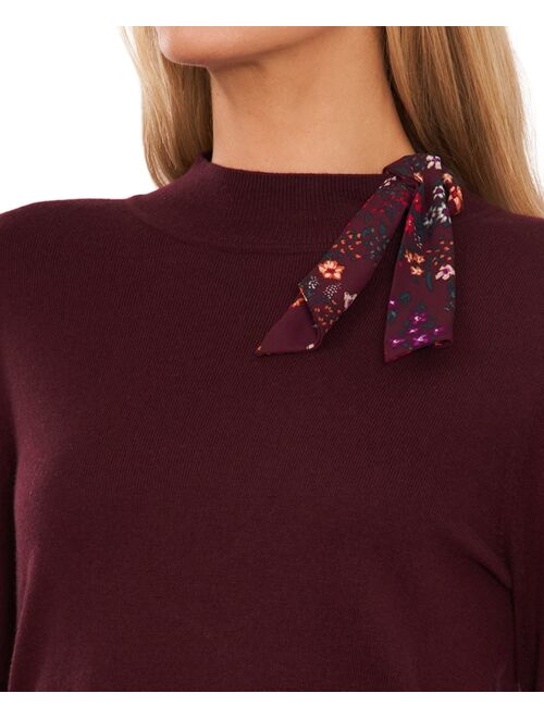 CECE Mock Neck Sweater with Tie