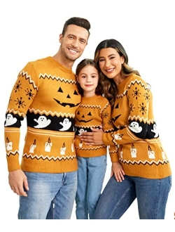 Family Halloween Sweater Ugly Christmas Sweaters Matching Outfits for Holiday Party Knitted Pullover