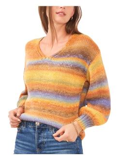 Women's V-Neck Long Sleeve Striped Sweater