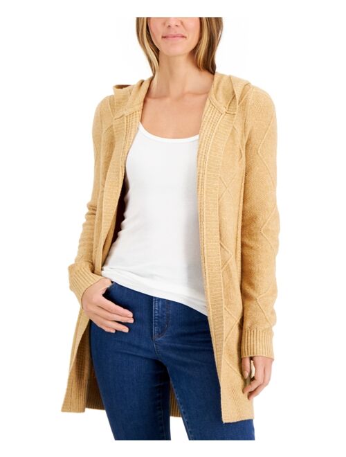 CHARTER CLUB Women's Open-Front Hooded Cable Sweater, Created for Macy's
