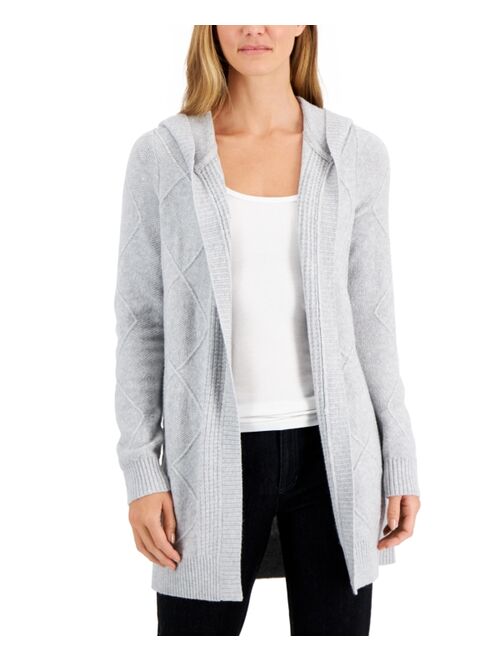 CHARTER CLUB Women's Open-Front Hooded Cable Sweater, Created for Macy's