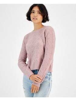 HIPPIE ROSE Juniors' Crewneck Pointelle Sweater