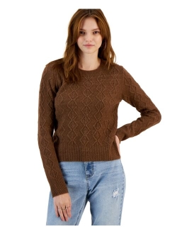 HIPPIE ROSE Juniors' Crewneck Pointelle Sweater