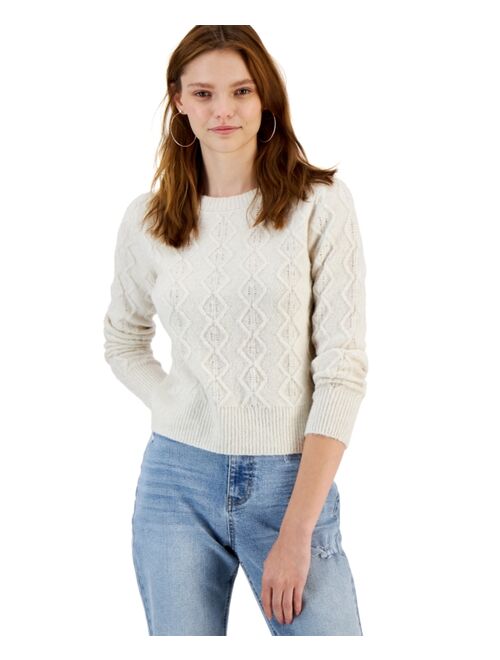 HIPPIE ROSE Juniors' Crewneck Pointelle Sweater