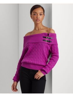 LAUREN RALPH LAUREN Women's Off-the-Shoulder Cable-Knit Sweater