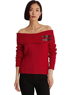 LAUREN RALPH LAUREN Women's Off-the-Shoulder Cable-Knit Sweater