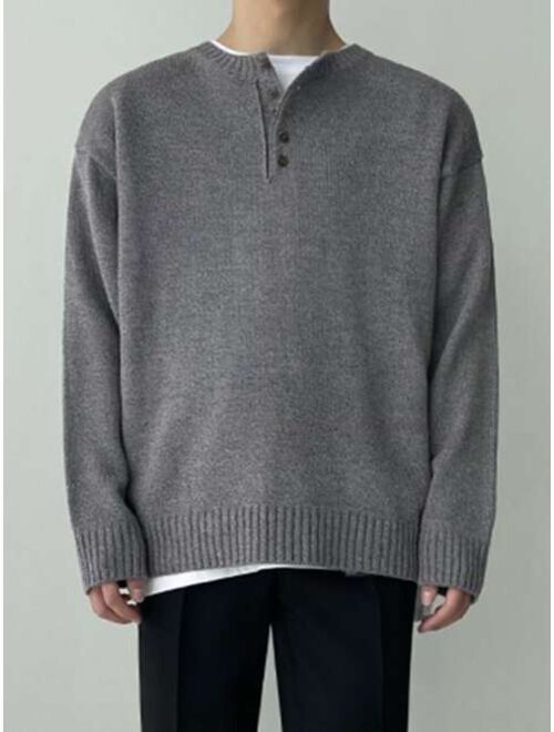 DAZY Men Button Front Drop Shoulder Sweater