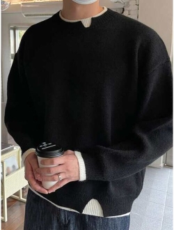 Men Contrast Trim Drop Shoulder Sweater