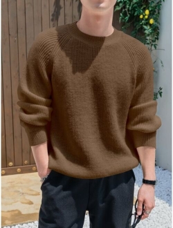 Men Raglan Sleeve Ribbed Knit Sweater