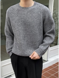 Men Raglan Sleeve Ribbed Knit Sweater