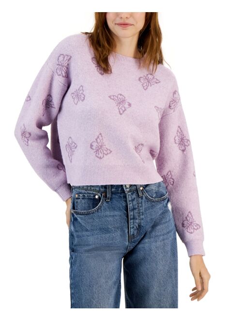 HOOKED UP BY IOT Juniors' Drop-Shoulder Cropped Sweater