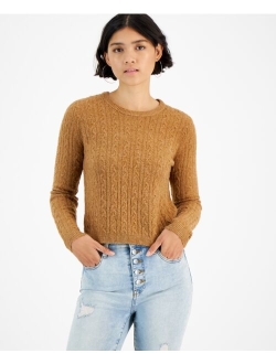 HIPPIE ROSE Juniors' Cable-Knit Crewneck Sweater