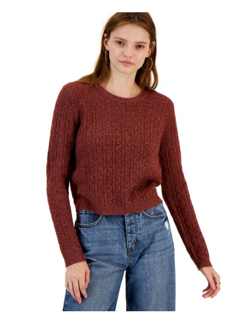 HIPPIE ROSE Juniors' Cable-Knit Crewneck Sweater