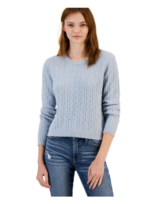 HIPPIE ROSE Juniors' Cable-Knit Crewneck Sweater