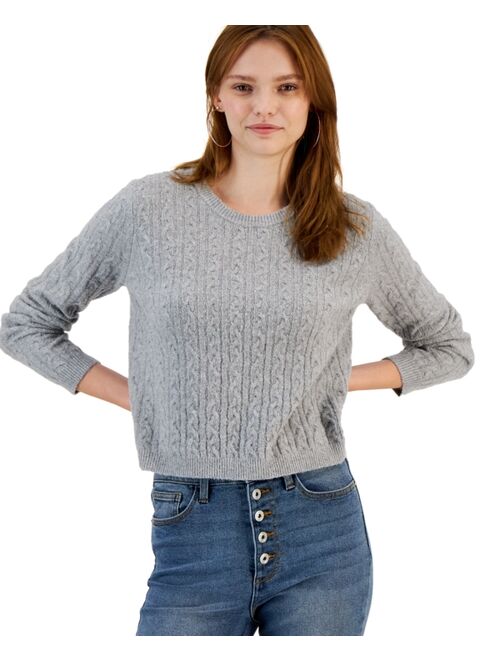 HIPPIE ROSE Juniors' Cable-Knit Crewneck Sweater