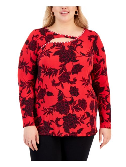 JM COLLECTION Plus Size Embellished Cutout Sweater, Created for Macy's