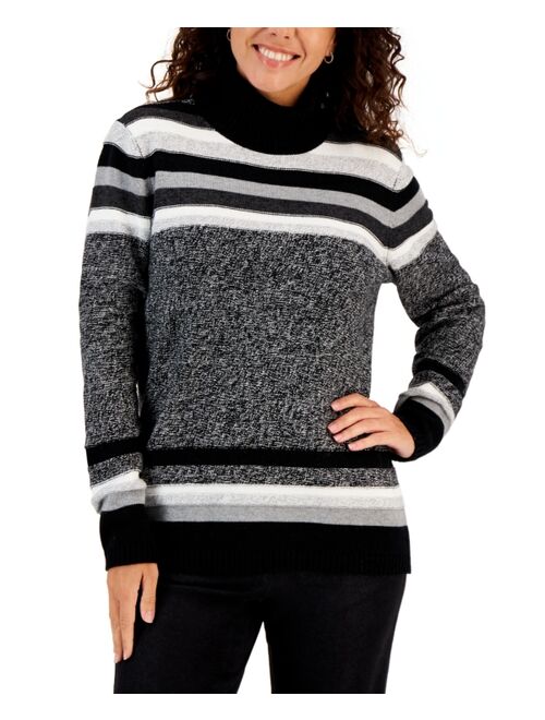 KAREN SCOTT Women's Striped Cotton Turtleneck Sweater, Created for Macy's