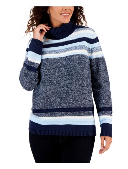 KAREN SCOTT Women's Striped Cotton Turtleneck Sweater, Created for Macy's