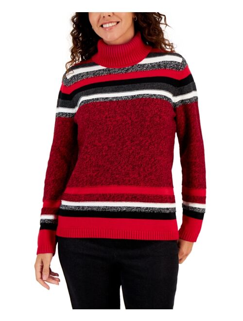 KAREN SCOTT Women's Striped Cotton Turtleneck Sweater, Created for Macy's