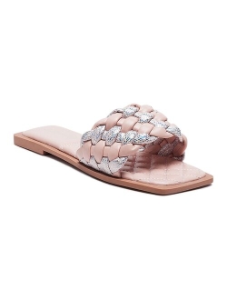 London Rag Allium Women's Metallic Woven Slide Sandals