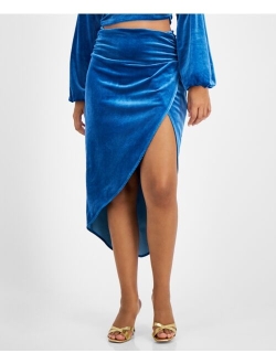 Women's Ruched Slit-Front Velvet Midi Skirt, Created for Macy's