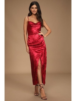 Under the Moonlight Rust Orange Satin Jacquard Maxi Dress