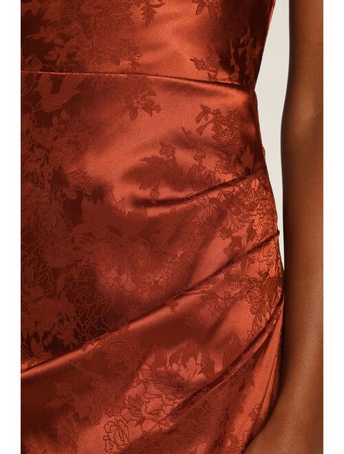 Lulus Under the Moonlight Rust Orange Satin Jacquard Maxi Dress