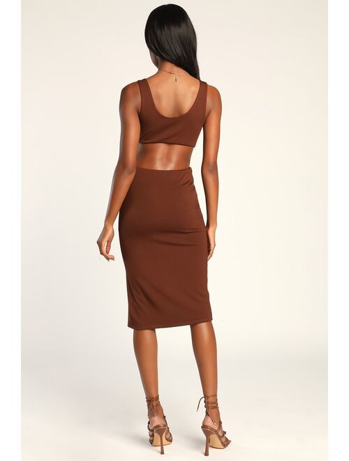 Lulus How I Feel Chocolate Brown Cutout Bodycon Midi Dress