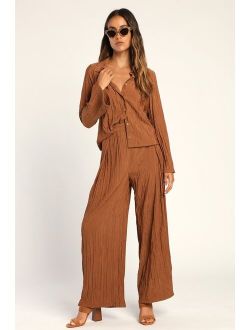 Pleat Code Brown Pleated Wide-Leg Pants