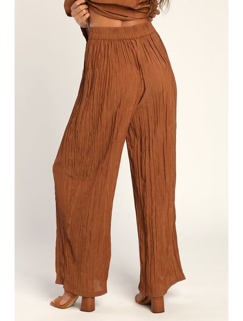 Lulus Pleat Code Brown Pleated Wide-Leg Pants