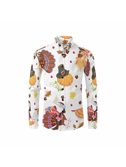 InterestPrint Thanksgiving Pumpkins with Fruits Men's Free Long Sleeve Button Down Shirt Regular-Fit Hawaiian Shirt