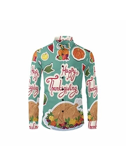 InterestPrint Thanksgiving Pumpkins with Fruits Men's Free Long Sleeve Button Down Shirt Regular-Fit Hawaiian Shirt