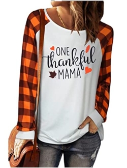 BANGELY One Thankful Mama Sweatshirt Women Thanksgiving Casual Long Sleeve Top Tees Mom Gift Shirts