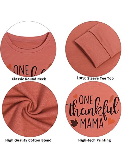 BANGELY One Thankful Mama Sweatshirt Women Thanksgiving Casual Long Sleeve Top Tees Mom Gift Shirts