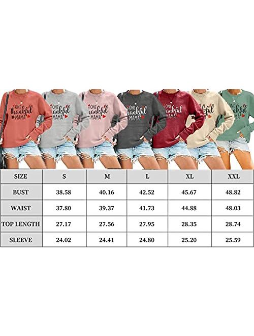 BANGELY One Thankful Mama Sweatshirt Women Thanksgiving Casual Long Sleeve Top Tees Mom Gift Shirts