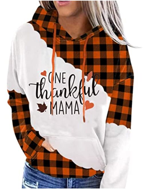 BANGELY One Thankful Mama Sweatshirt Women Thanksgiving Casual Long Sleeve Top Tees Mom Gift Shirts