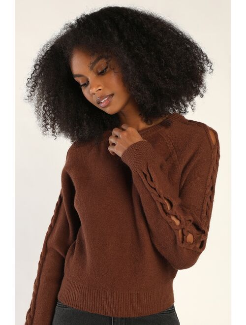 Lulus Braid Expectations Chocolate Brown Long Sleeve Sweater