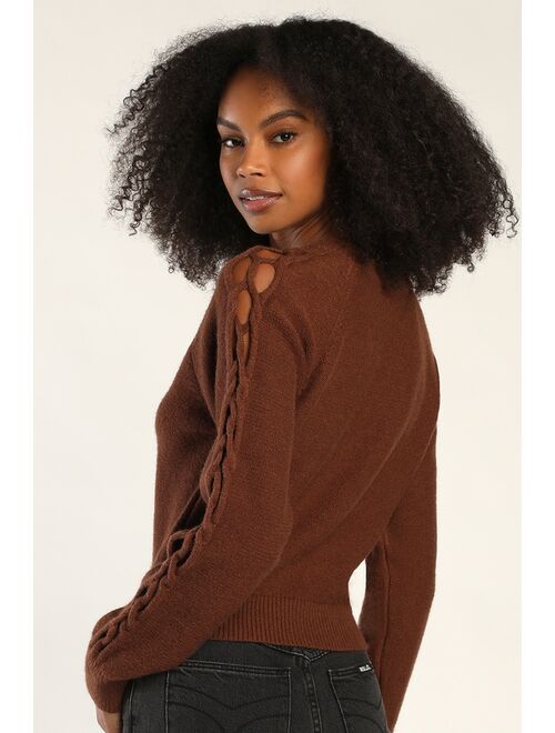 Lulus Braid Expectations Chocolate Brown Long Sleeve Sweater